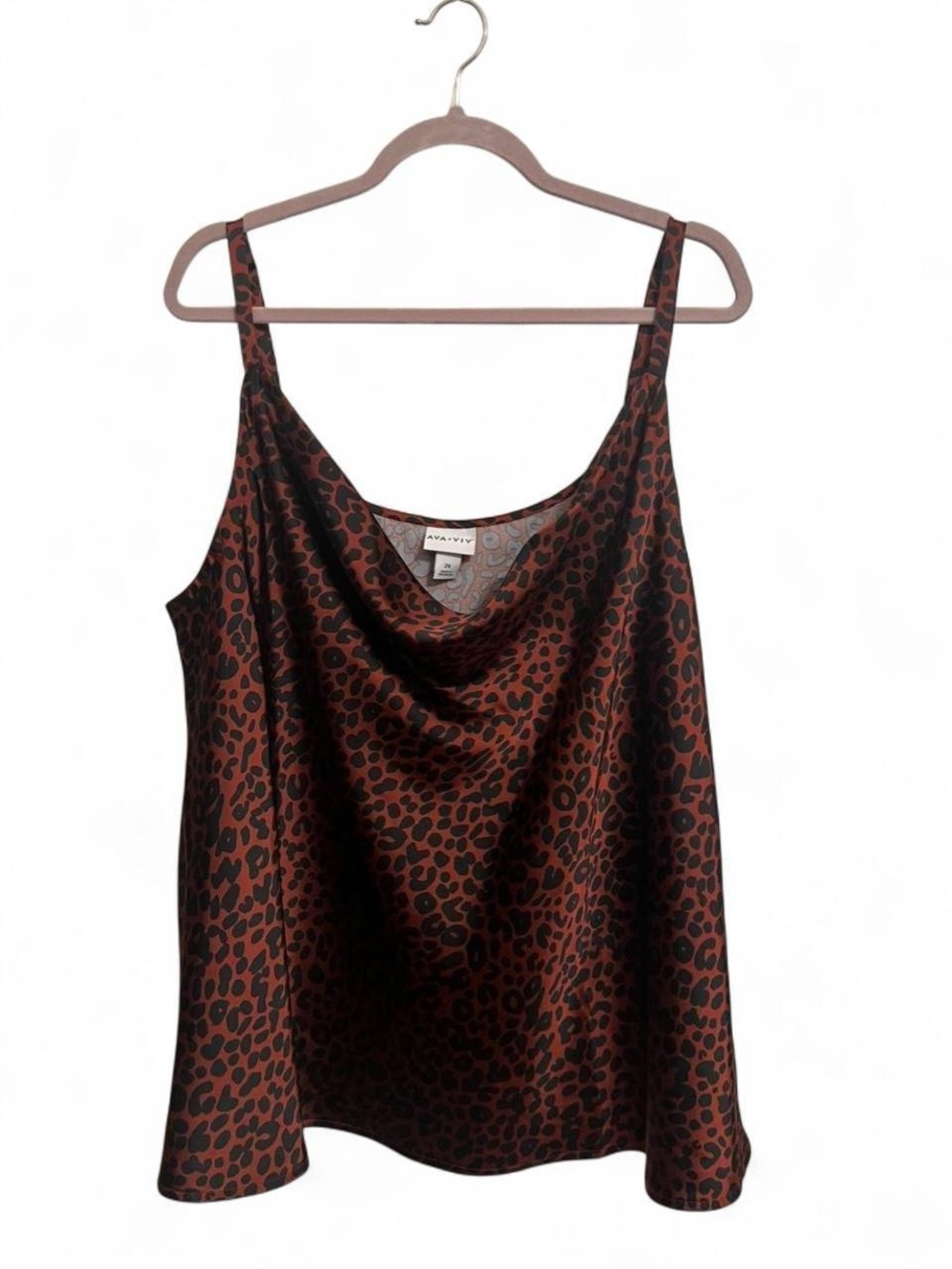 Ava & Viv Rust and Black Leopard Satin Cowl Tank